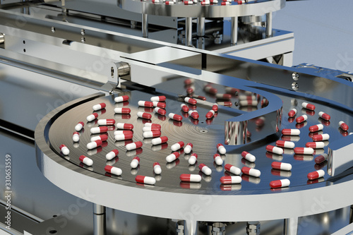 Obraz na płótnie factory of the pharmaceutical industry. pills on the conveyor w salonie