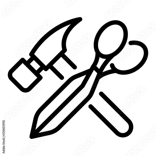 Hammer scissors shoe repair icon. Outline hammer scissors shoe repair vector icon for web design isolated on white background