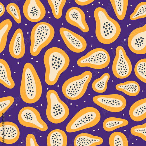 Abstract fruit pattern with papaya. Tropical seamless pattern with papaya.