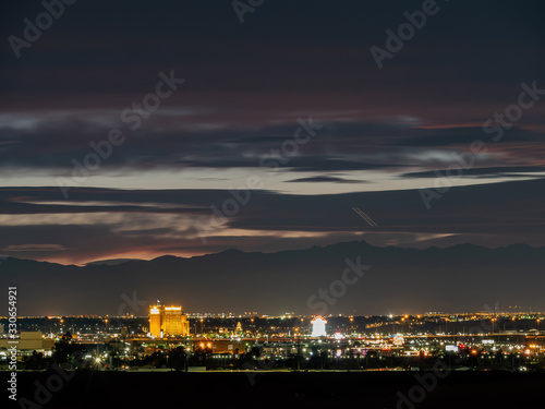 Photography Sunset red afterglow over the famous strip of Vegas