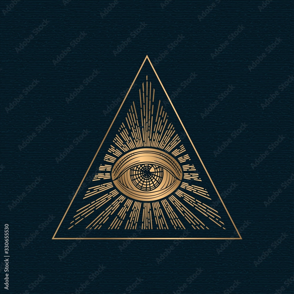 All seeing eye vector, illuminati symbol in triangle with light ray, tattoo  design isolated on white background Stock Vector | Adobe Stock
