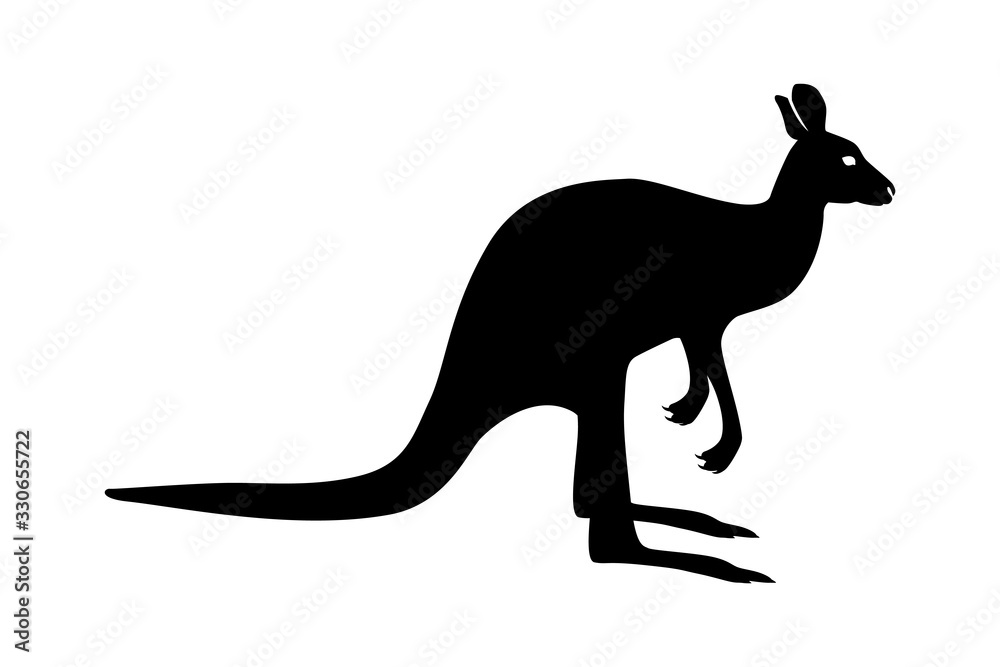 Black kangaroo silhouette. Vector shadow. Laser cutting path.