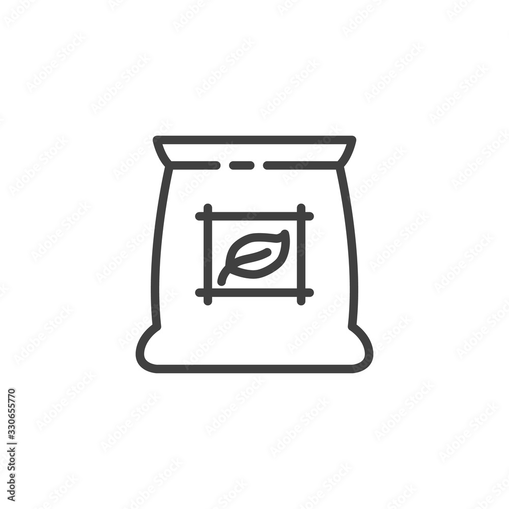 Herbs seed pack line icon. linear style sign for mobile concept and web design. Plant leaves bag outline vector icon. Agriculture, harvest symbol, logo illustration. Vector graphics Herbs seed pack line icon. linear style sign for mobile concept and web design. Plant leaves bag outline vector icon. Agriculture, harvest symbol, logo illustration. Vector graphics