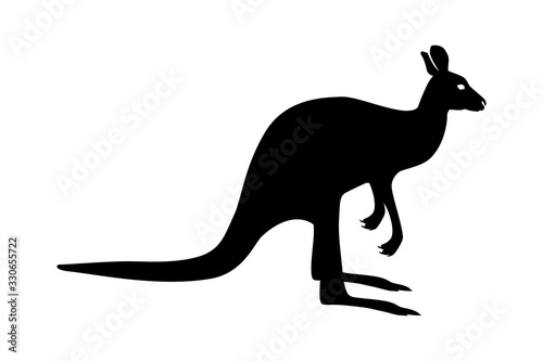 Black kangaroo silhouette. Vector shadow. Laser cutting path.