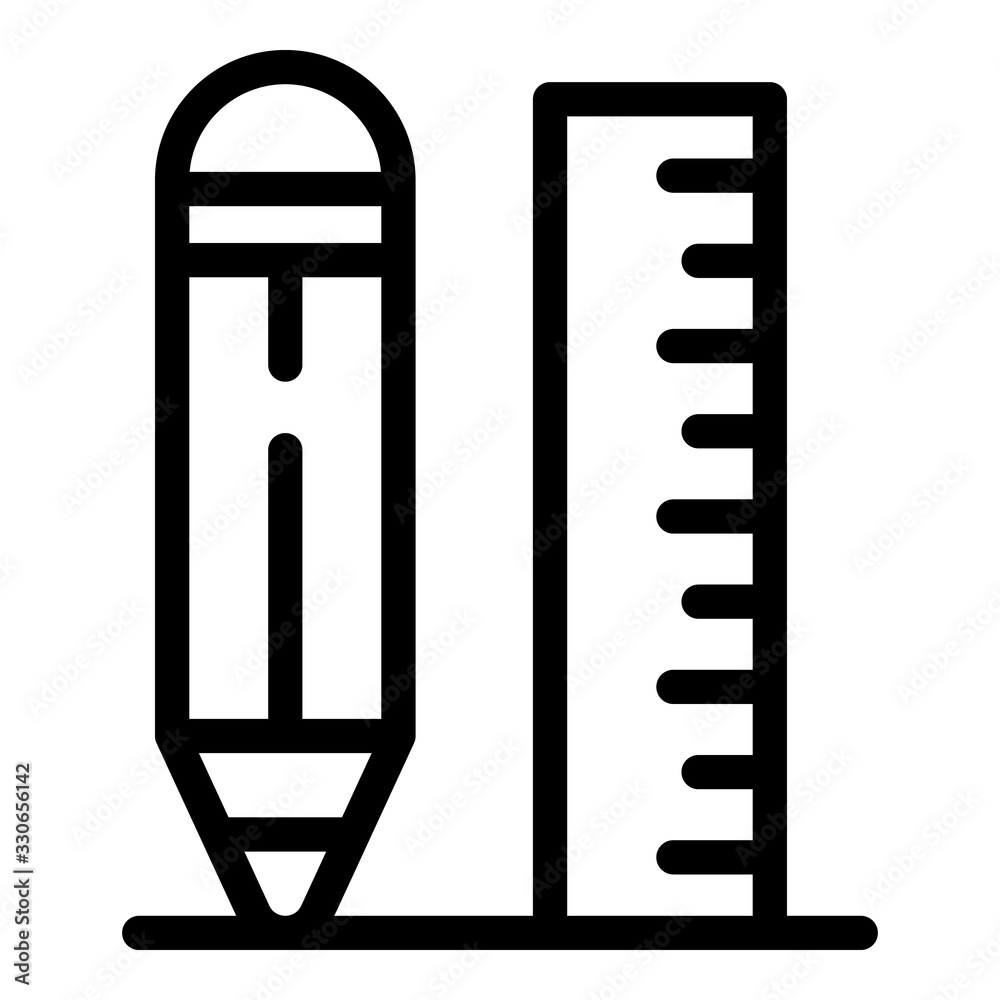 Pencil wood ruler icon. Outline pencil wood ruler vector icon for web design isolated on white background Pencil wood ruler icon. Outline pencil wood ruler vector icon for web design isolated on white background