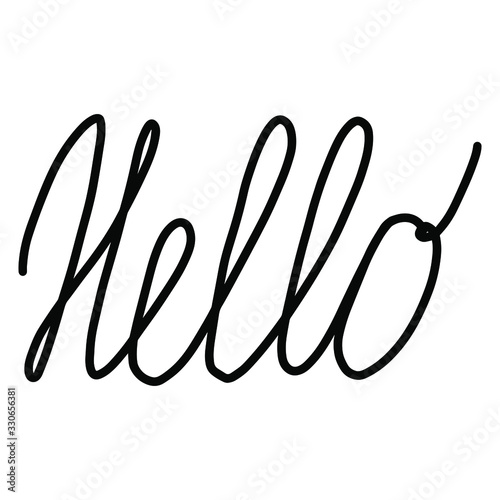Hello. Vector lettering for posters, stickers, banners. Black icon hello isolated on white background. Simple black hand-drawn lettering for web, banners, posters. Fun and cute lettering.
