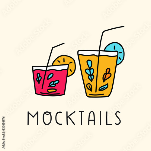 Mocktails. Vector hand drawn illustration on white background. 