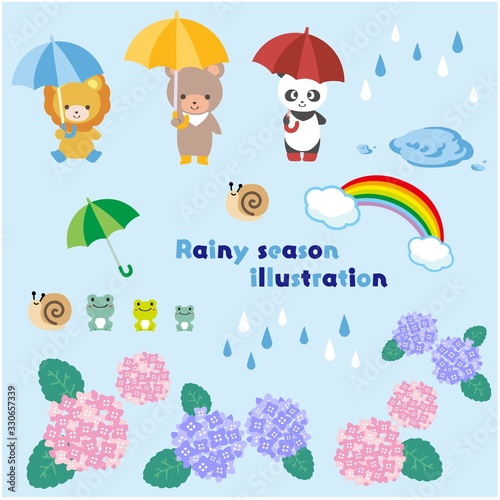 梅雨のイラストセット　ベクター
