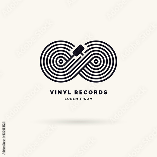 Emblem of the Vinyl record. Linear sign. Vector illustration.