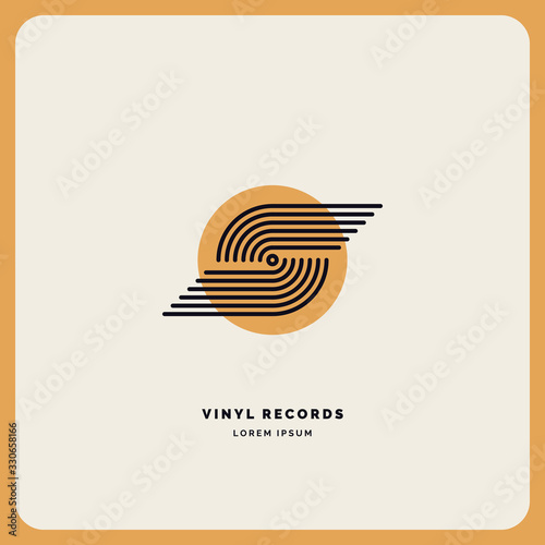 Emblem of the Vinyl record. Linear sign. Vector illustration music.