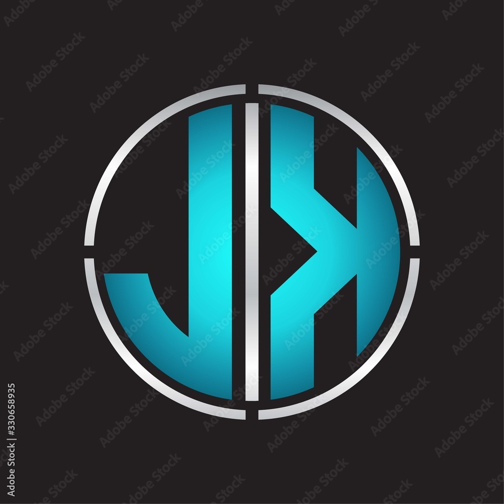 JK Logo initial with circle line cut design template on blue colors JK Logo initial with circle line cut design template on blue colors