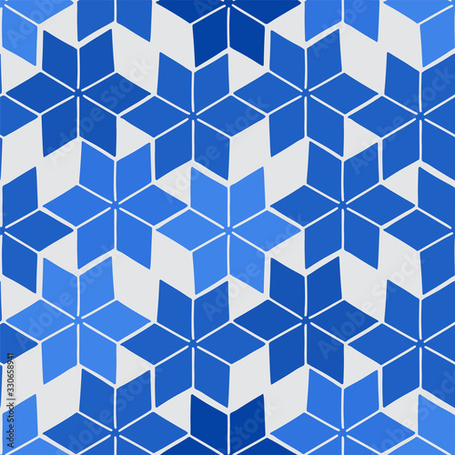 Simple abstract pattern of blue colored stylized floral elements