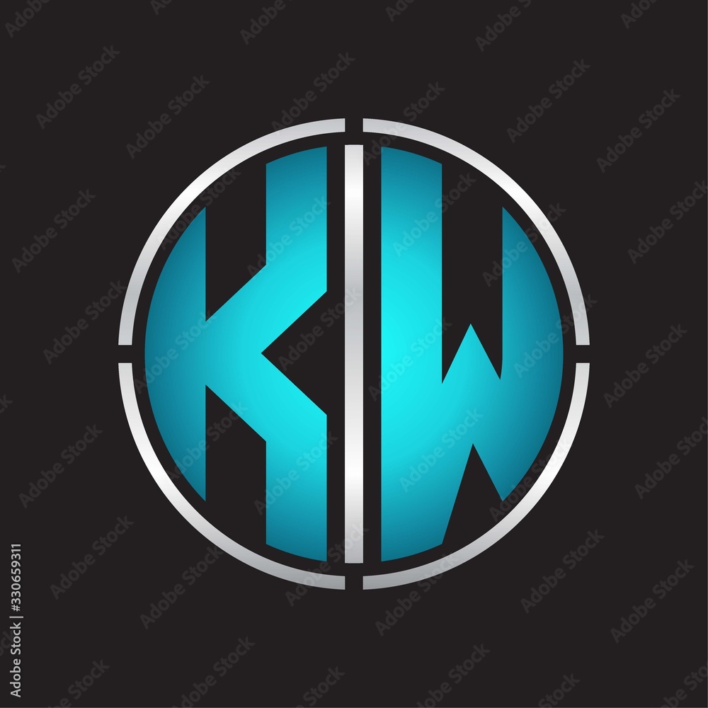KW Logo initial with circle line cut design template on blue colors KW Logo initial with circle line cut design template on blue colors