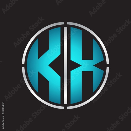 KX Logo initial with circle line cut design template on blue colors