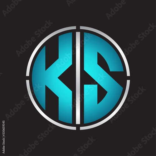KS Logo initial with circle line cut design template on blue colors
