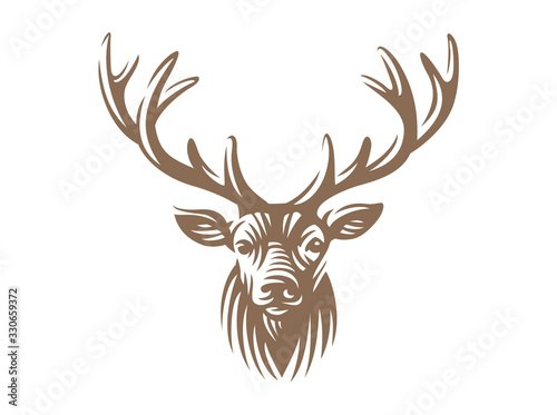 Deer head emblem isolated on white background