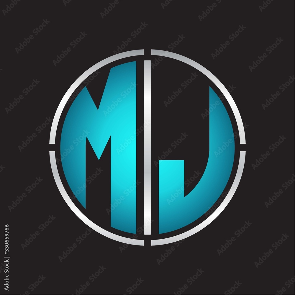 MJ Logo initial with circle line cut design template on blue colors MJ Logo initial with circle line cut design template on blue colors