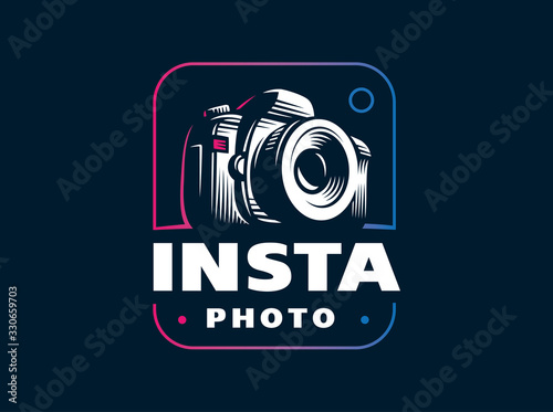 Digital camera - vector illustrations. Emblem on black background