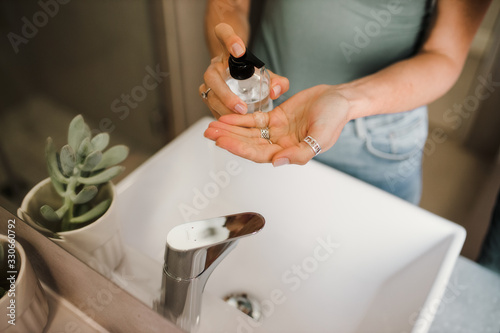 Corona Virus cleaning hands with soap and sanitiser 