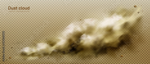 Dust cloud, dirty brown smoke, heavy thick smog with motes sand and soil particles isolated on transparent background. Tunderstorm, air pollution element, Realistic 3d vector illustration, clip art