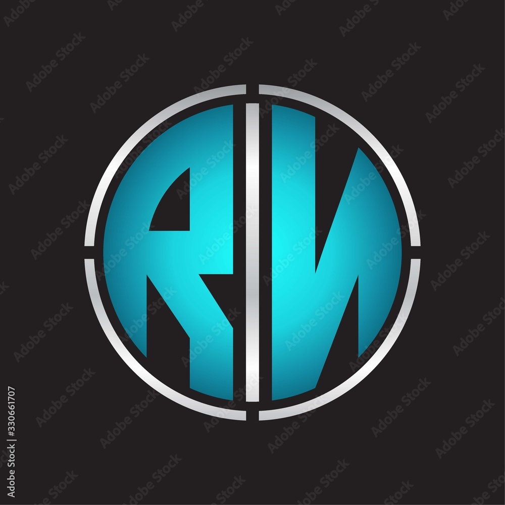 RN Logo initial with circle line cut design template on blue colors RN Logo initial with circle line cut design template on blue colors