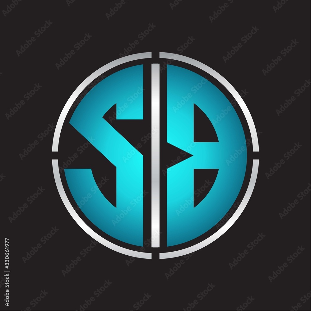 SB Logo initial with circle line cut design template on blue colors SB Logo initial with circle line cut design template on blue colors
