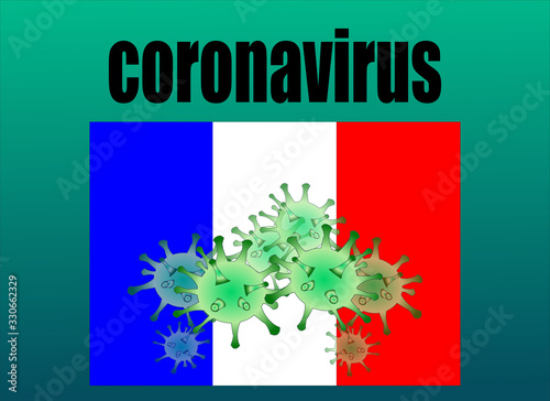 flag of France with the molecules of the coronavirus vector illustration