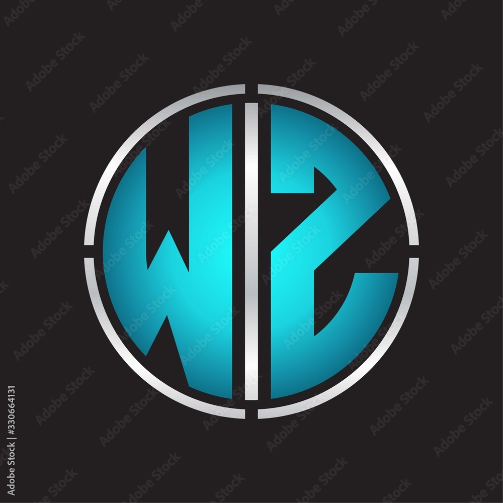 WZ Logo initial with circle line cut design template on blue colors WZ Logo initial with circle line cut design template on blue colors