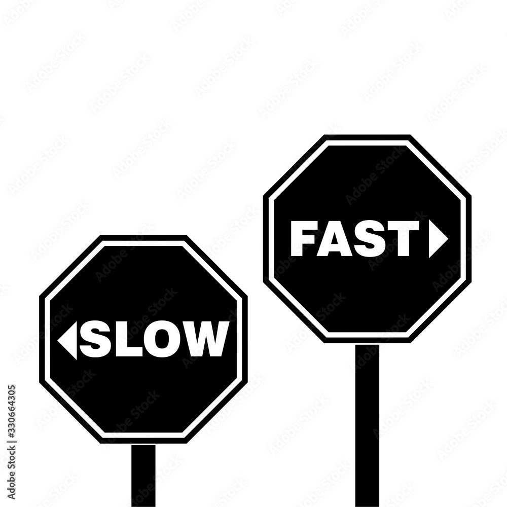 Street Sign the Direction Way to Fast versus Slow isolated on white background Street Sign the Direction Way to Fast versus Slow isolated on white background