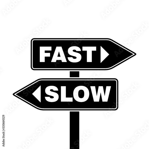 Street Sign the Direction Way to Fast versus Slow isolated on white background