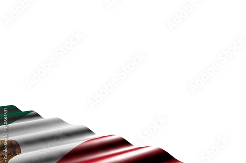 Free Download pretty glossy flag of Mexico with big folds lie in left bottom corner isolated on white - any feast flag 3d illustration.. - GFXLoad