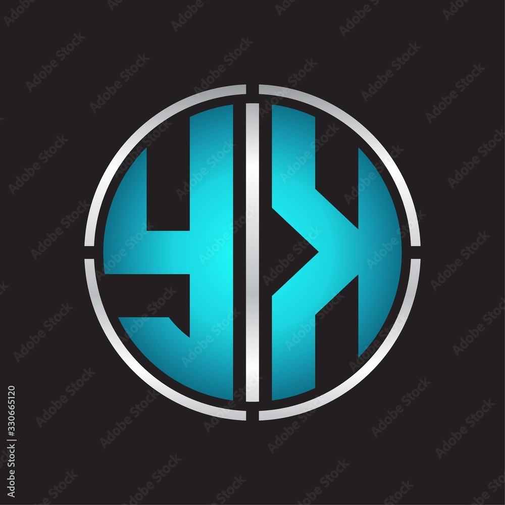 YK Logo initial with circle line cut design template on blue colors YK Logo initial with circle line cut design template on blue colors