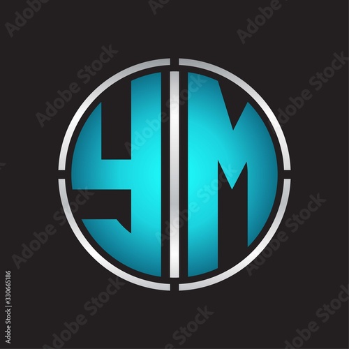 YM Logo initial with circle line cut design template on blue colors