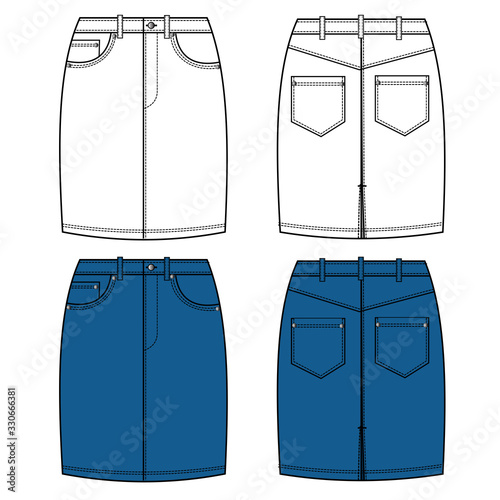 Denim skirt  fashion flat sketch template
