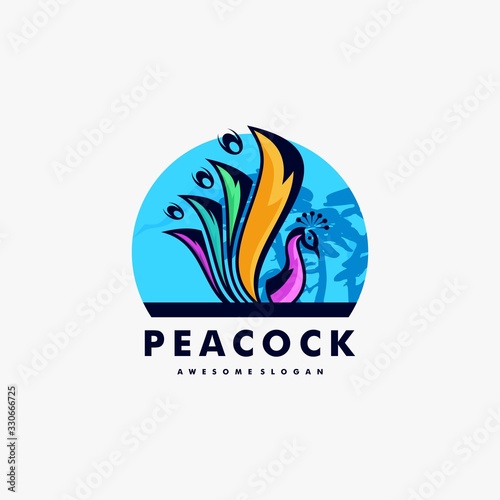 Vector Logo Illustration Peacock Mascot Cartoon Style.