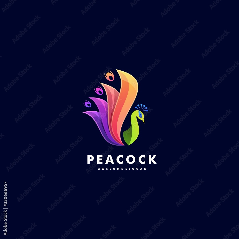 Obraz premium Vector Logo Illustration peacock Gradient Colorful Style.
