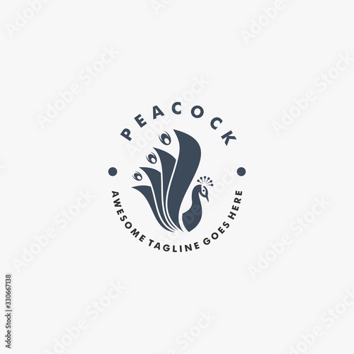 Vector Logo Illustration Peacock Vintage Badge Style.