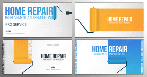 Set of Home Repair Banners. Painting a wall with paint roller.