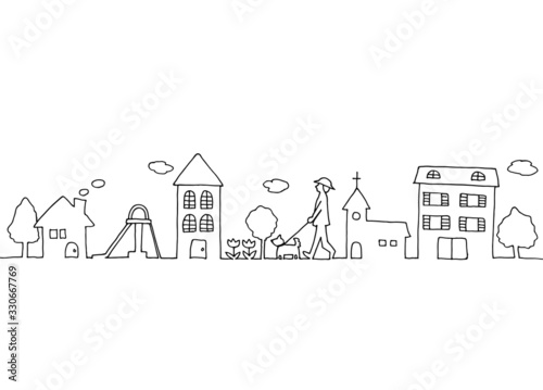 街並み手描き線画