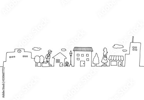 街並み手描き線画