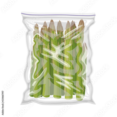 Frozen Asparagus Stored in Plastic Package Vector Illustration