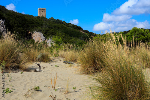 Fototapeta Naklejka Na Ścianę i Meble -  Alberese (GR), Italy - June 10, 2017: The beach in Uccellina Natural Reserve, Alberese, Grosseto, Tuscany, Italy, Europe