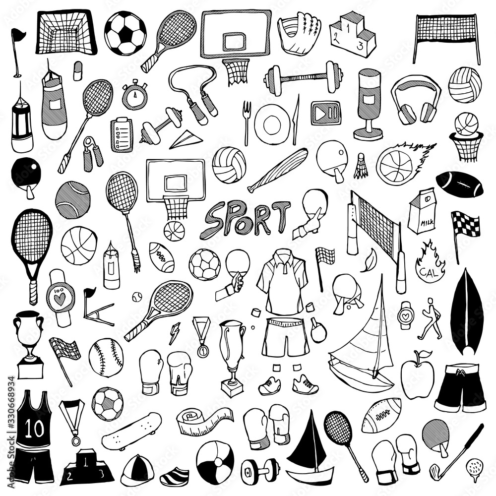 Fototapeta Sport doodle set. Drawing vector illustration hand drawn eps10