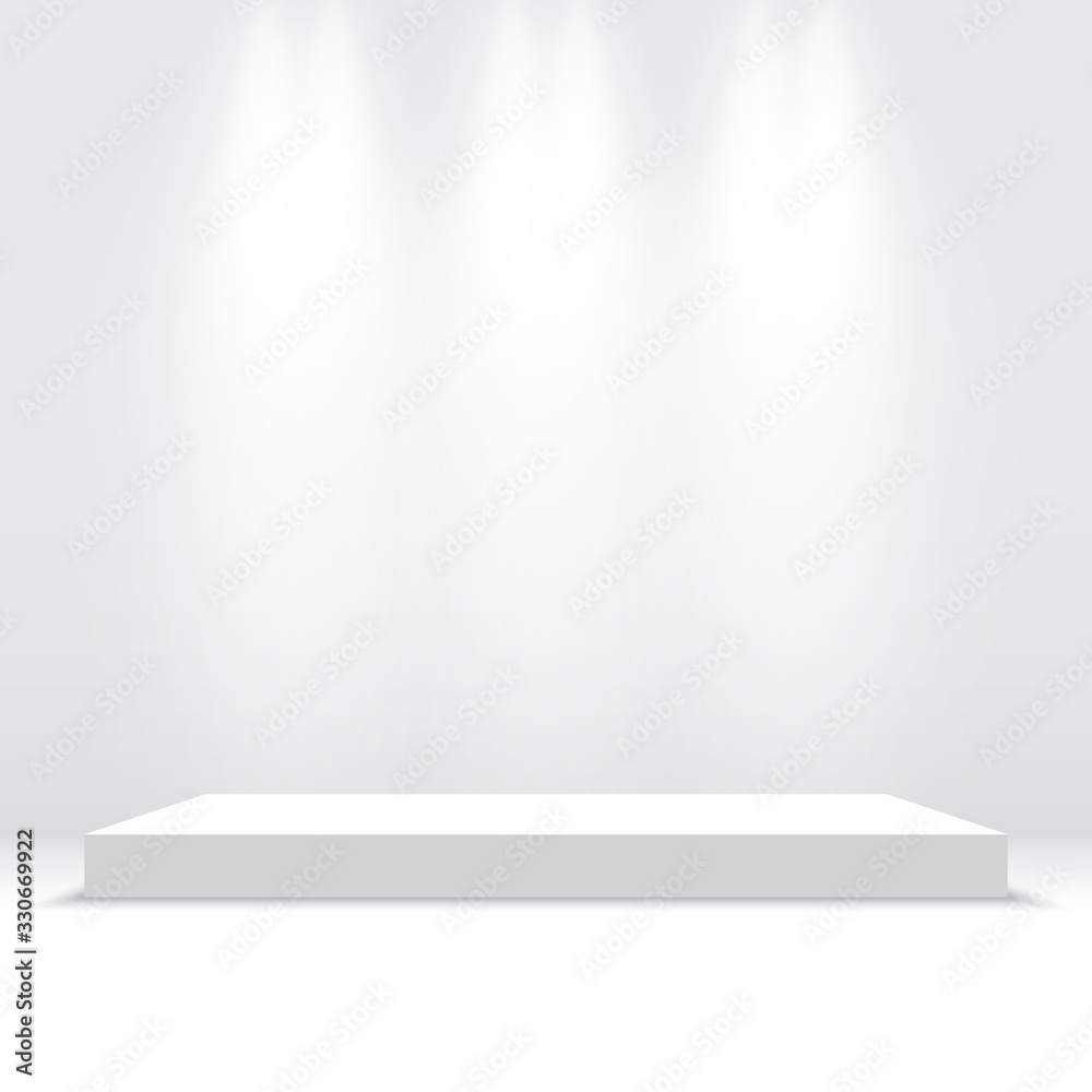 White podium. Pedestal. Platform. Vector illustration. White podium. Pedestal. Platform. Vector illustration.
