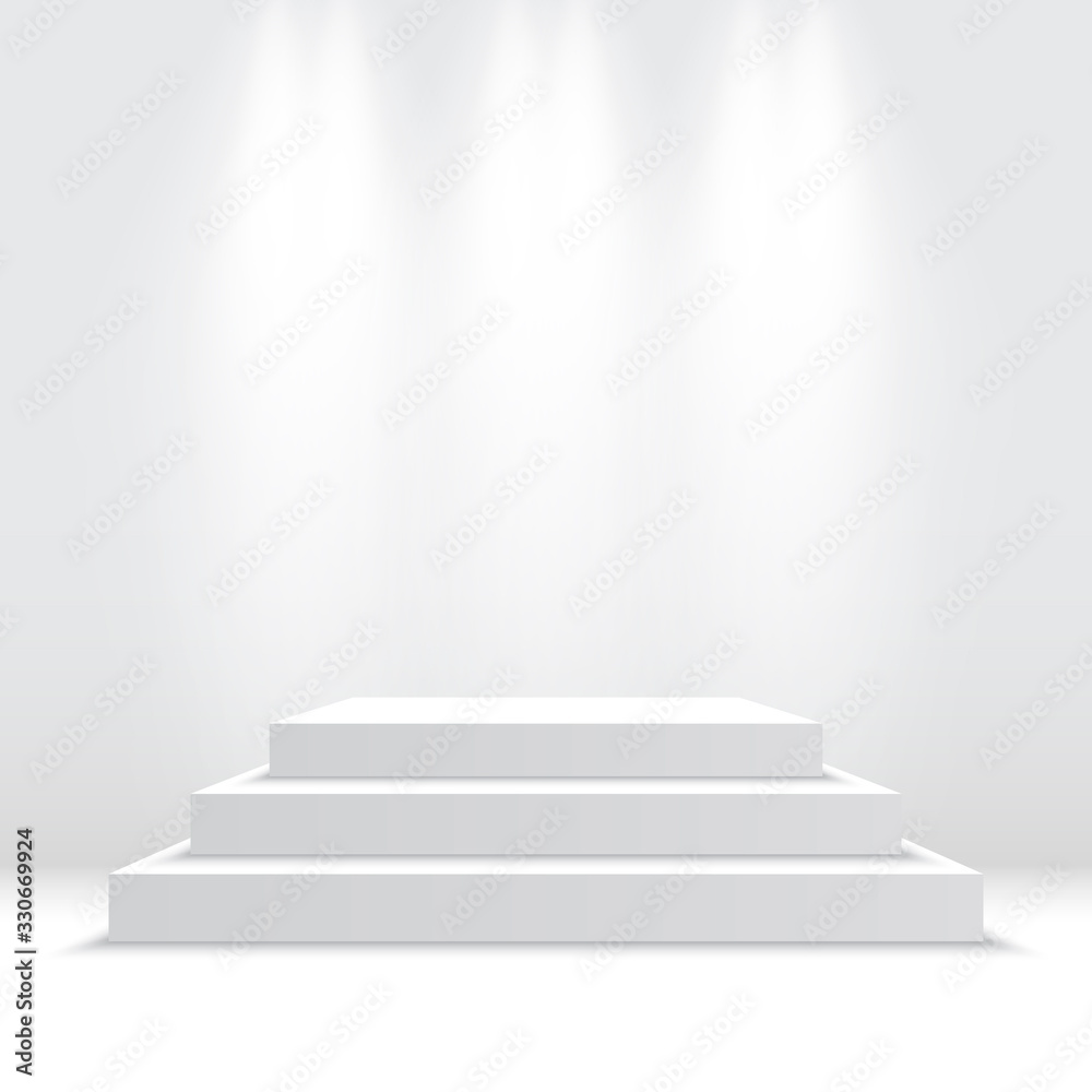 White podium. Pedestal. Platform. Vector illustration. White podium. Pedestal. Platform. Vector illustration.