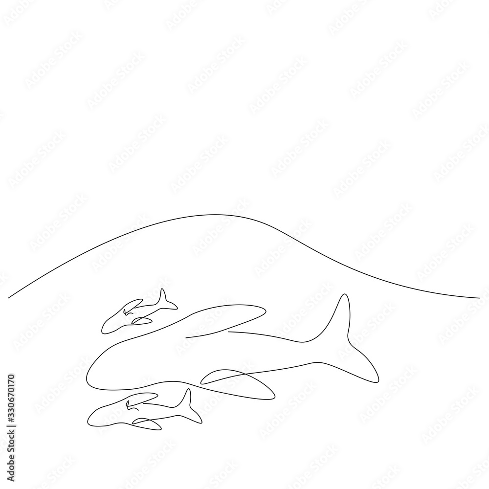 Obraz premium Whale family on ocean drawing, vector illustration
