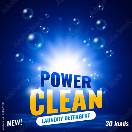 Package design for laundry detergent. Template label washing powder. Vector illustration.