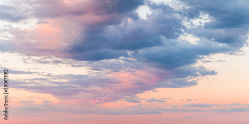 Colorful cloudy sky at sunset, natural background