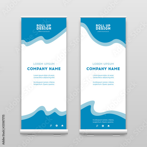 Business Roll Up layout. Presentation template, blue brochure or flyer, vertical banner design, cover background, modern publication. Vector, eps10