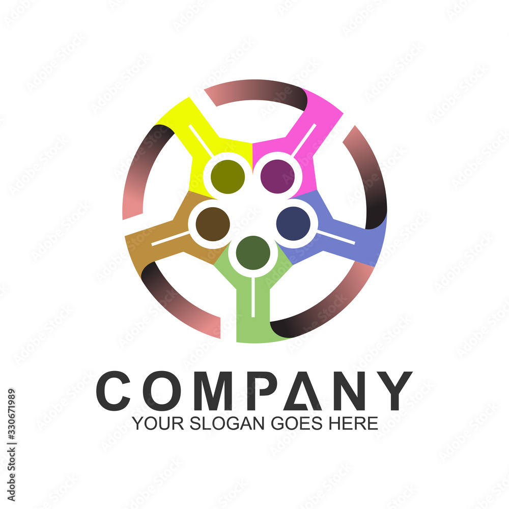 colorful circle people logo design, kids care community symbol, adoption and charity icon, human logo template